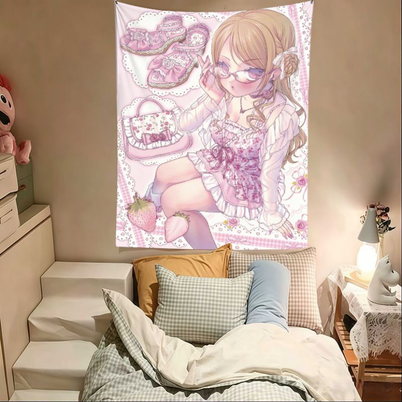 Anime Cosplay Girl Photo - VIKAMA Rosa Anime-Mädchen Wandteppich, Kawaii Manga