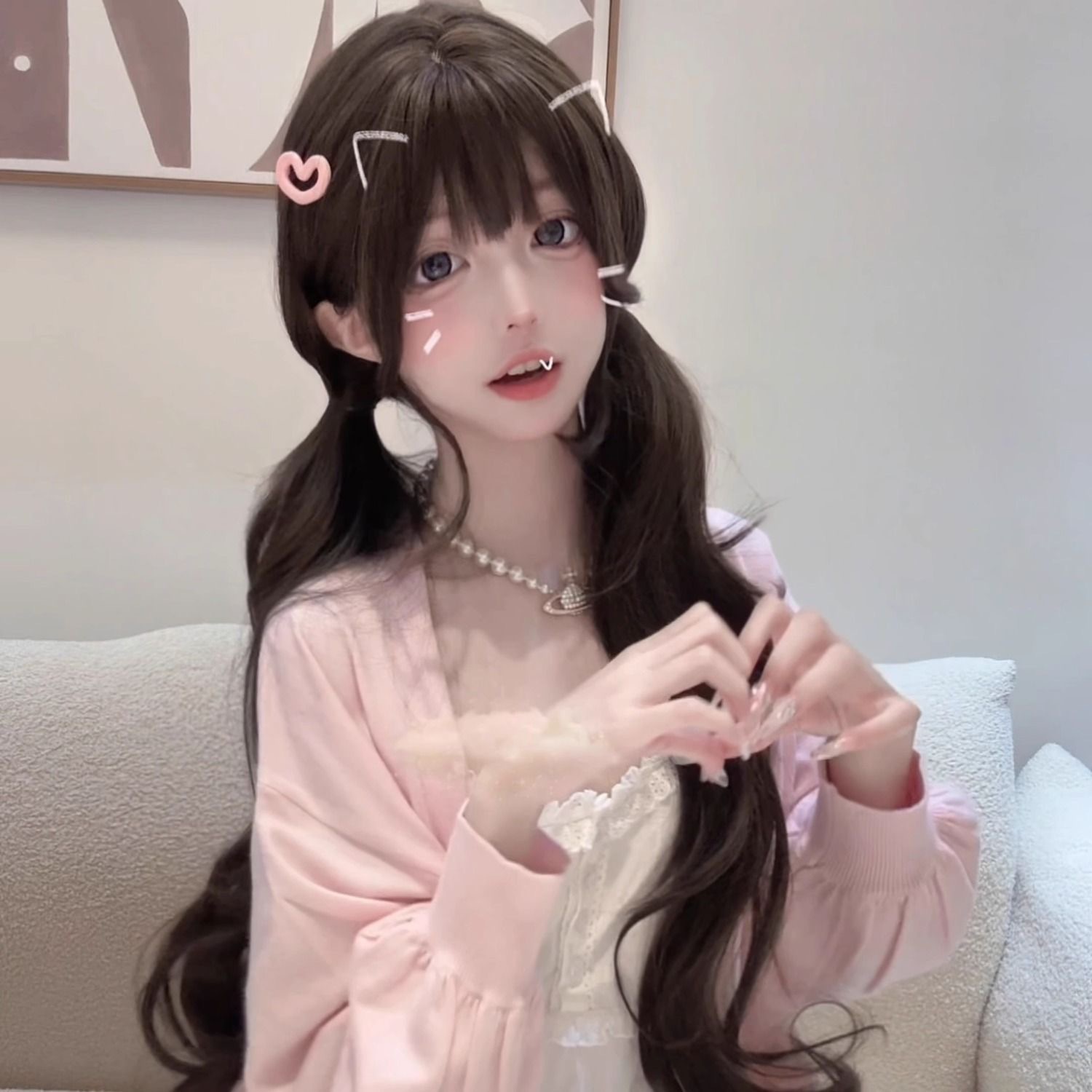 Anime Cosplay Girl Photo - 75cm Synthetische Lange Wellige Lolita Cosplay
